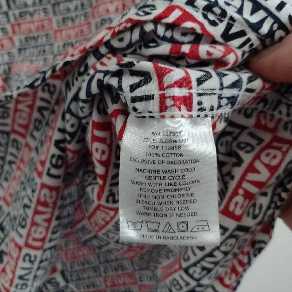 Levis Classic Retro Logo Pattern Button Down Shirt Short Sleeve Mens Medium